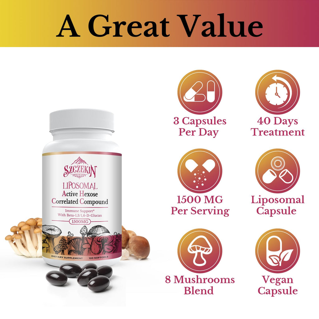 1500mg Liposomal AHCC Supplement - Immune Support & Liver Function, 720 Soft Gels
