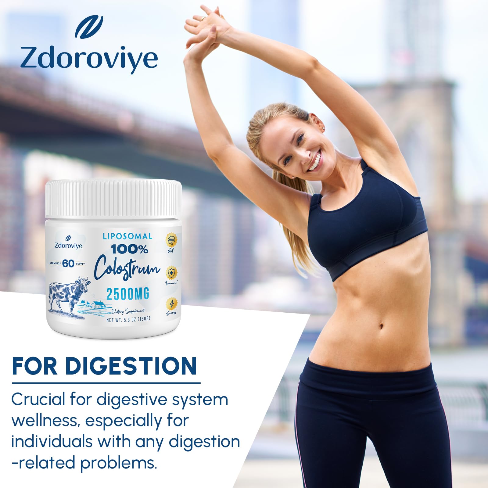 Liposomal Bovine Colostrum Powder 2500 mg | 60 Servings | Higher Absorption