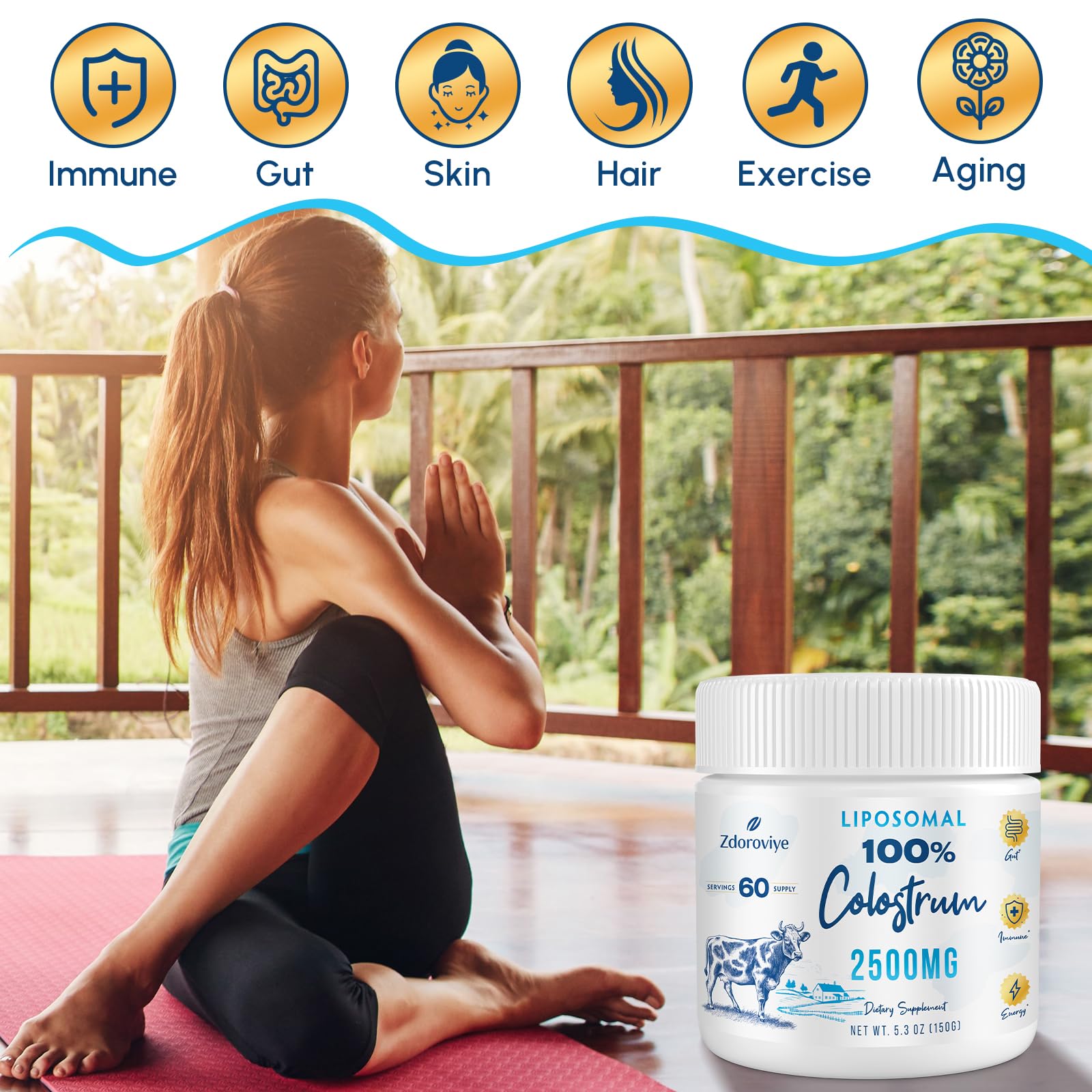Liposomal Bovine Colostrum Powder 2500 mg | 60 Servings | Higher Absorption