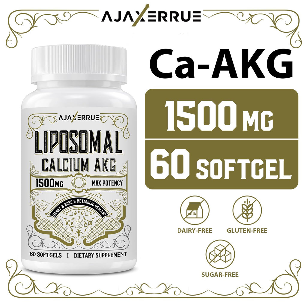 AJAXERRUE Liposomal Calcium AKG 1500 MG | Energy, Longevity & Metabolic Support | 180 Softgels