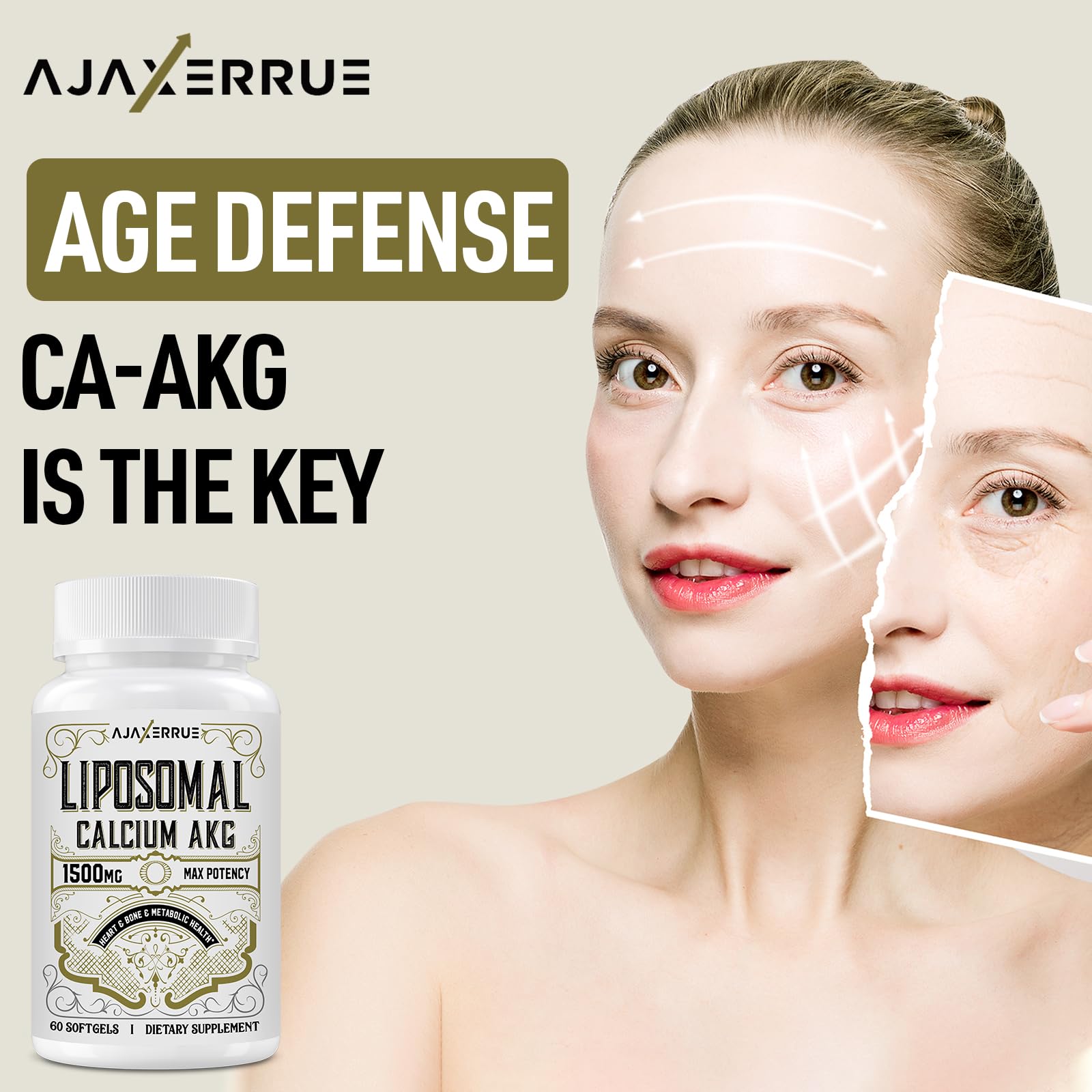 AJAXERRUE Liposomal Calcium AKG 1500 MG | Energy, Longevity & Metabolic Support | 180 Softgels