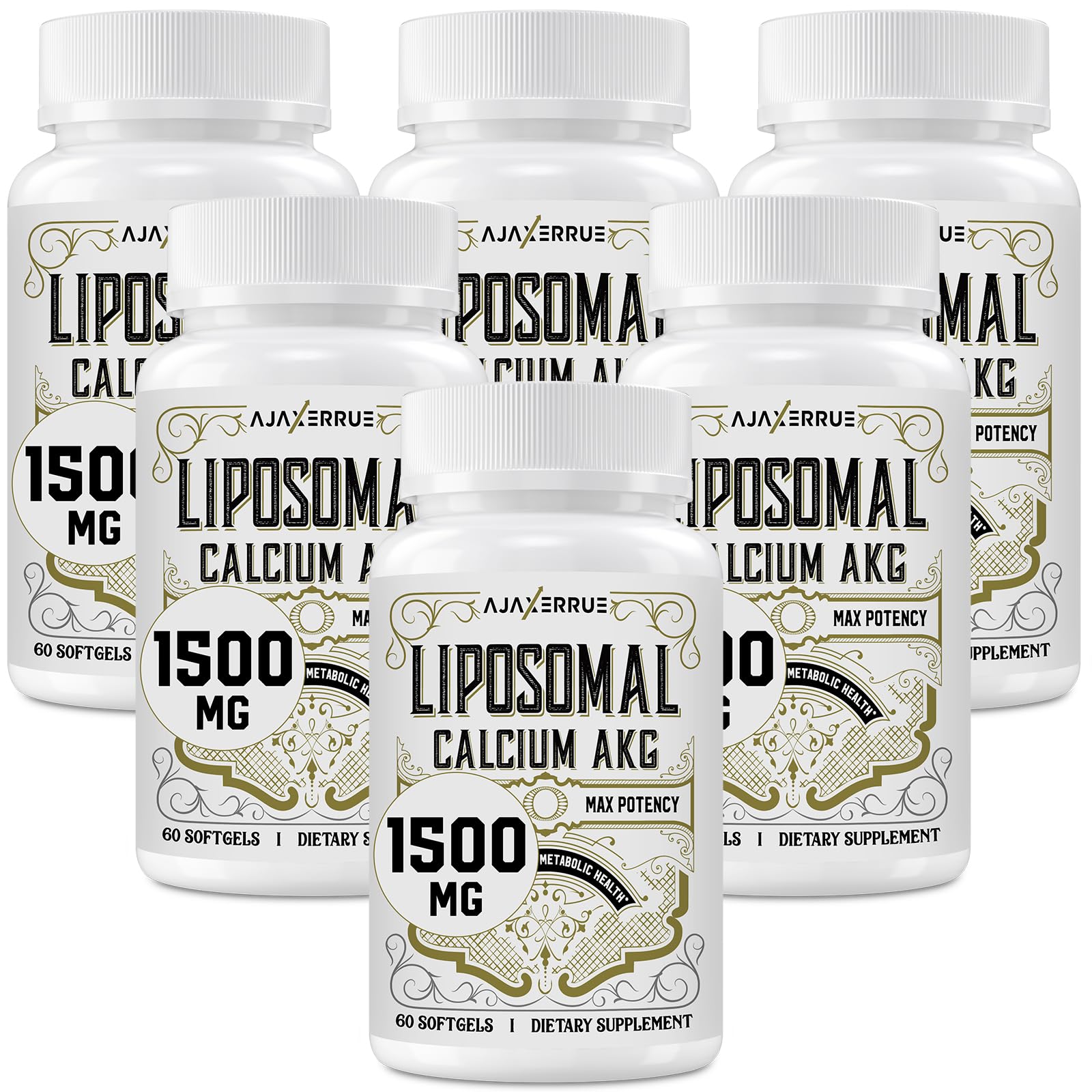 AJAXERRUE Liposomal Calcium AKG 1500 mg – Enhanced Absorption for Longevity & Metabolic Support | 60 Softgels