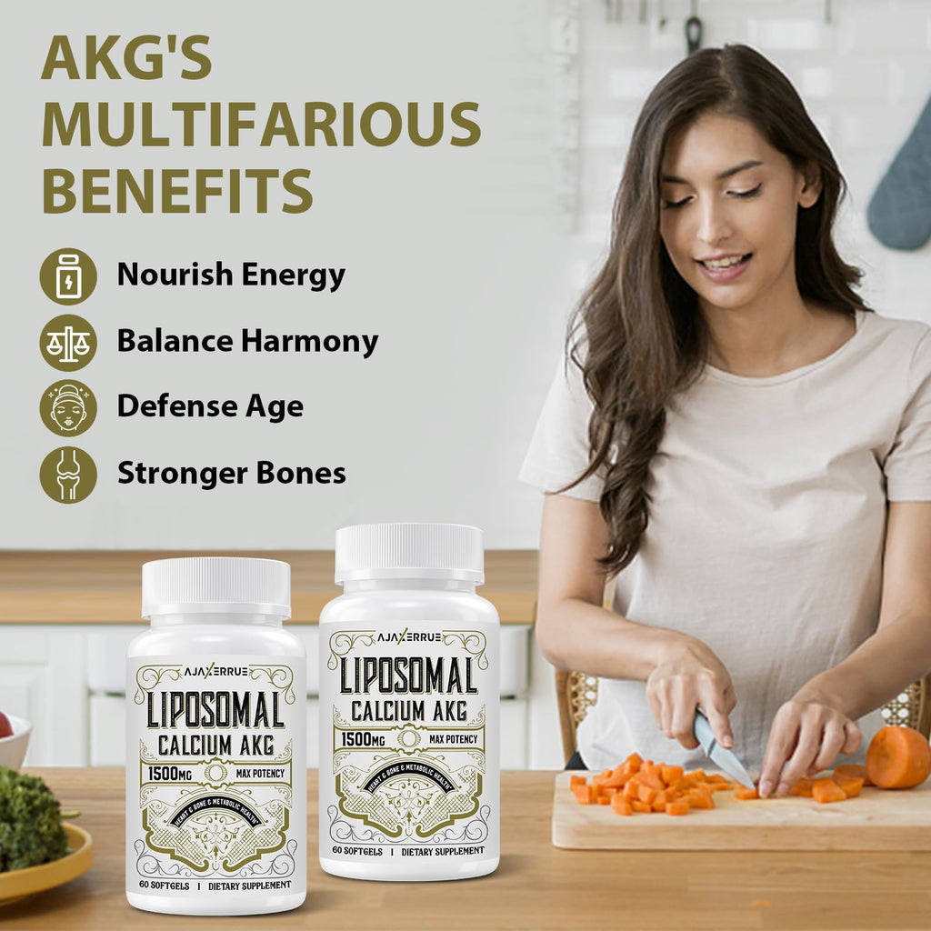 AJAXERRUE Liposomal Calcium AKG 1500 mg – Enhanced Absorption for Longevity & Metabolic Support | 60 Softgels