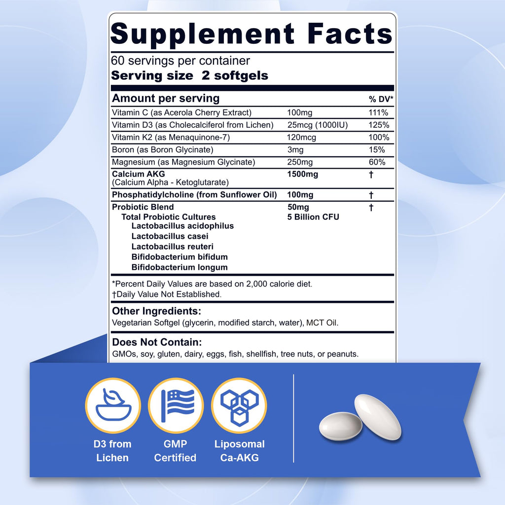 Nextdia Liposomal Calcium AKG 1500mg with D3 & K2 – 2 Pack, 240 Softgels