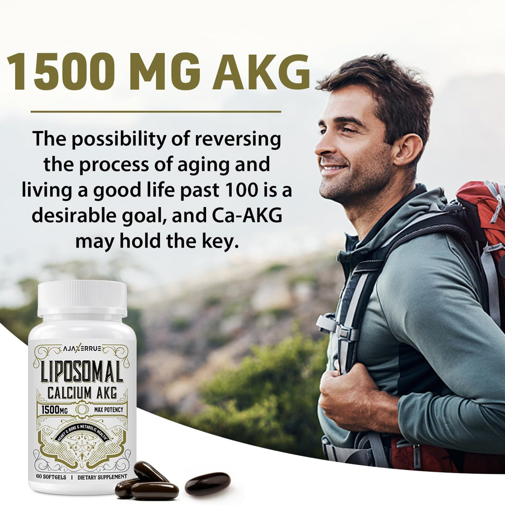 AJAXERRUE Liposomal Calcium AKG 1500 MG – Enhanced Absorption, Longevity & Energy Support, 240 Softgels