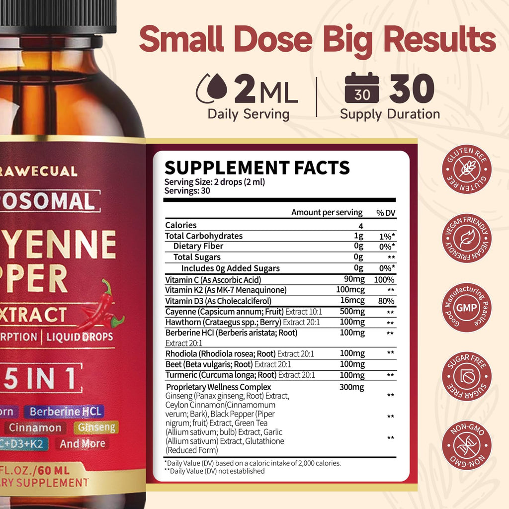 Liposomal Cayenne Pepper Drops – 2 Pack (120ml) | Digestion & Circulatory Support