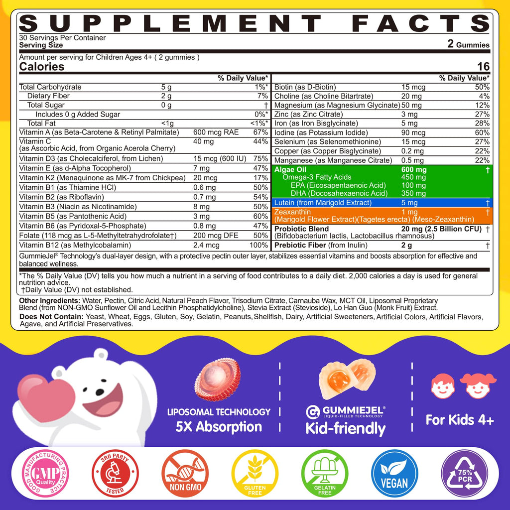 Kids Omega-3 Liposomal Multivitamin Gummies - Brain & Eye Support, 60 Count