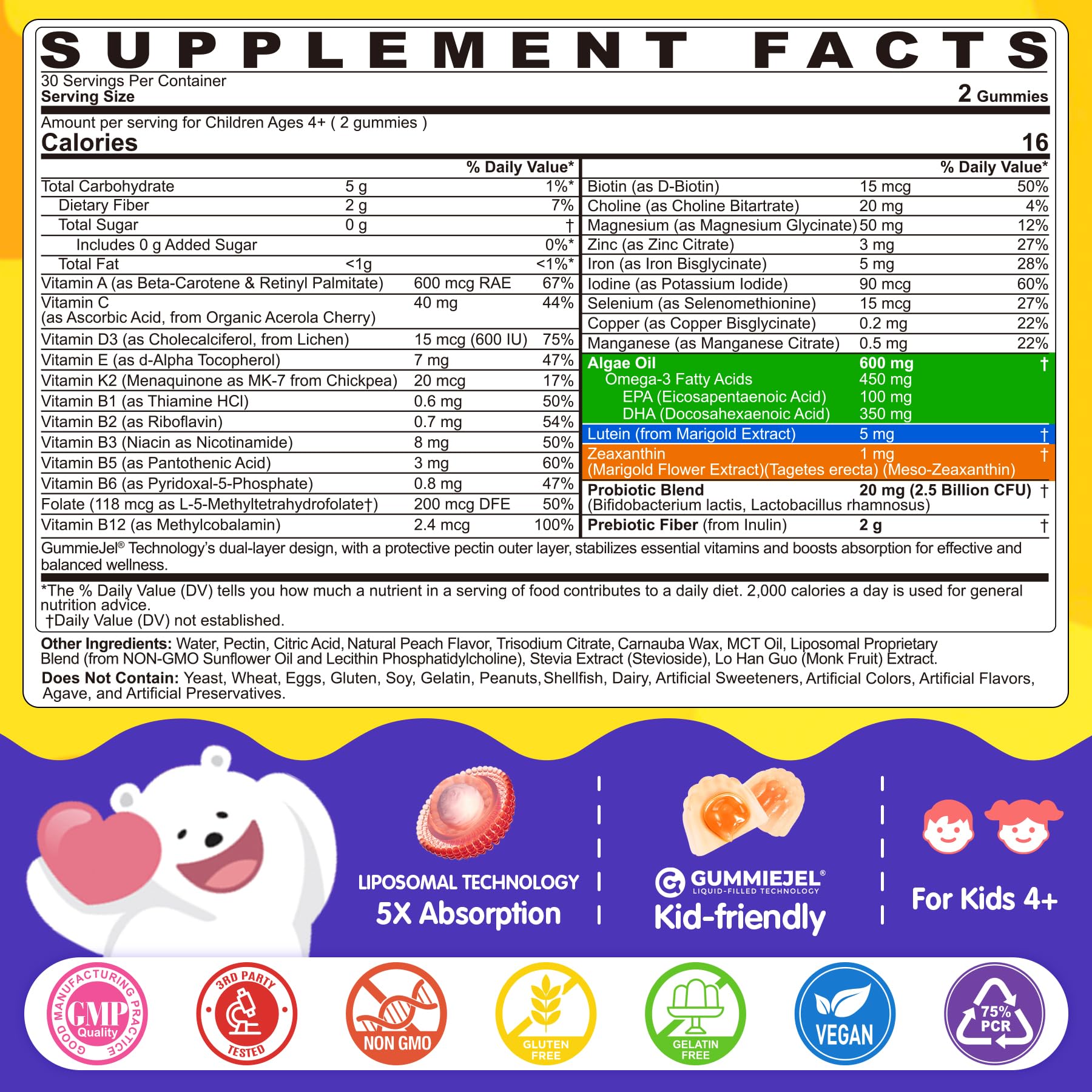 Kids Omega-3 Liposomal Multivitamin Gummies - Brain & Eye Support, 60 Count