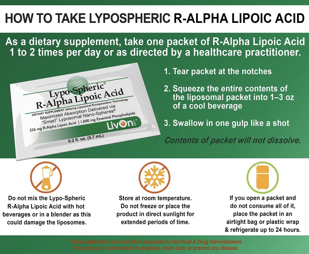 LivOn Liposomal R-Alpha Lipoic Acid – 226 mg Per Packet | 30 Packets | 2-Pack