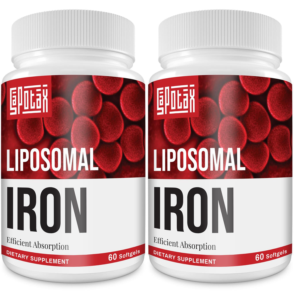Sapotax Liposomal Fe Iron Supplement for Women & Men – 65 mg Iron, Folic Acid & B12 (60 Softgels, 2 Bottles)