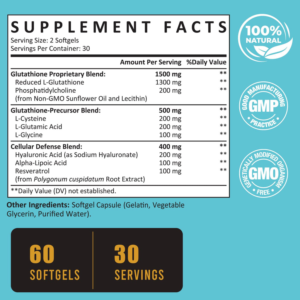 Zeylamum 2400 MG Liposomal Glutathione Softgels – High Absorption, Hyaluronic Acid & Resveratrol, 240 Softgels