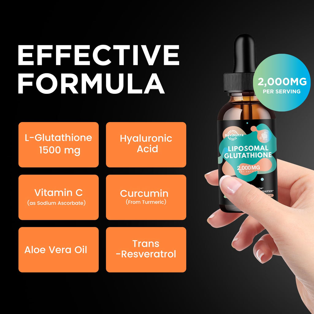 2 Pack Liposomal Glutathione - 2000mg Liquid Drops with Vitamin C, Curcumin & Trans-Resveratrol