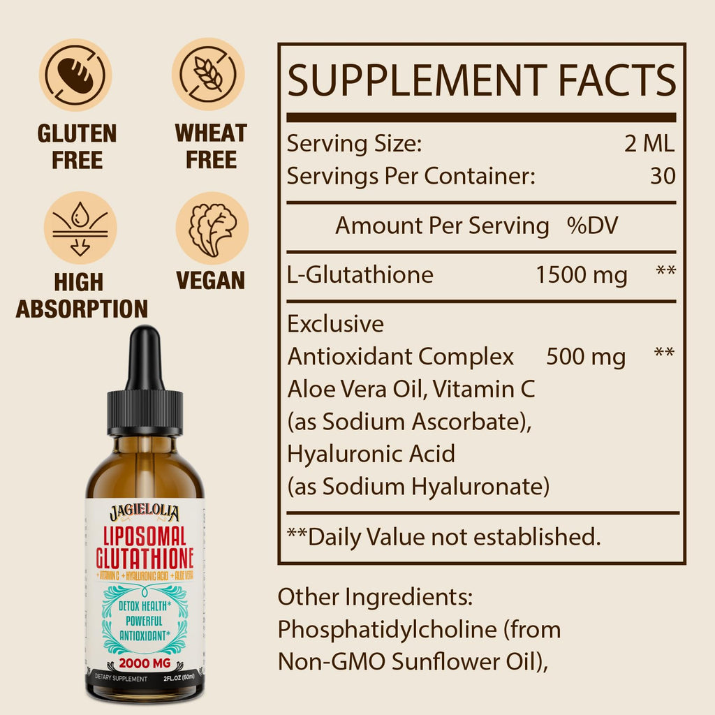 Jagielolia Liposomal Glutathione Liquid 2000MG – High-Potency Vegan Antioxidant Drops, 8 fl oz