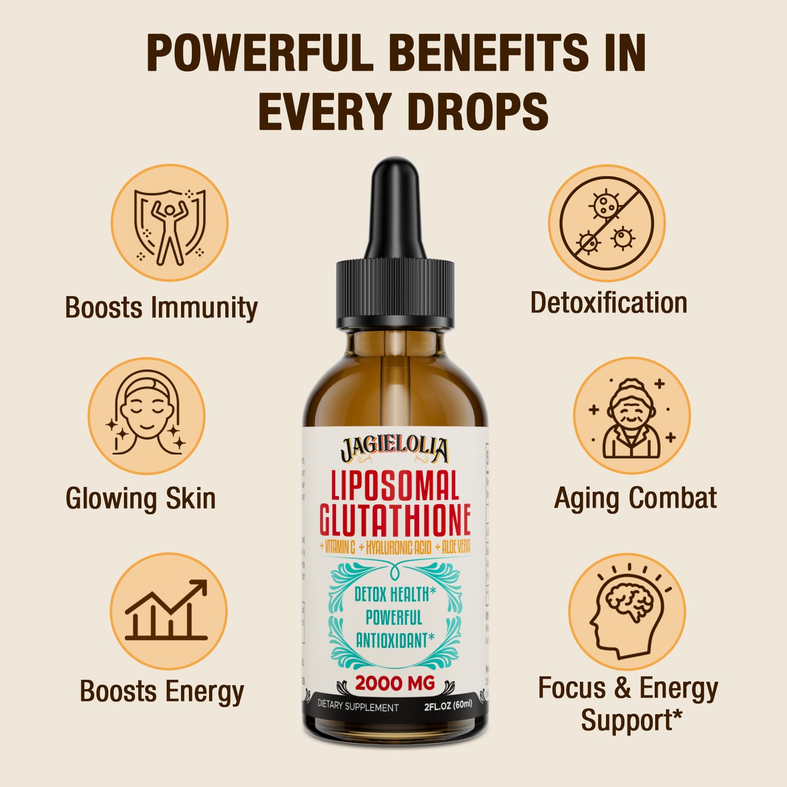 Jagielolia Liposomal Glutathione Liquid 2000MG – High-Potency Vegan Antioxidant Drops, 8 fl oz