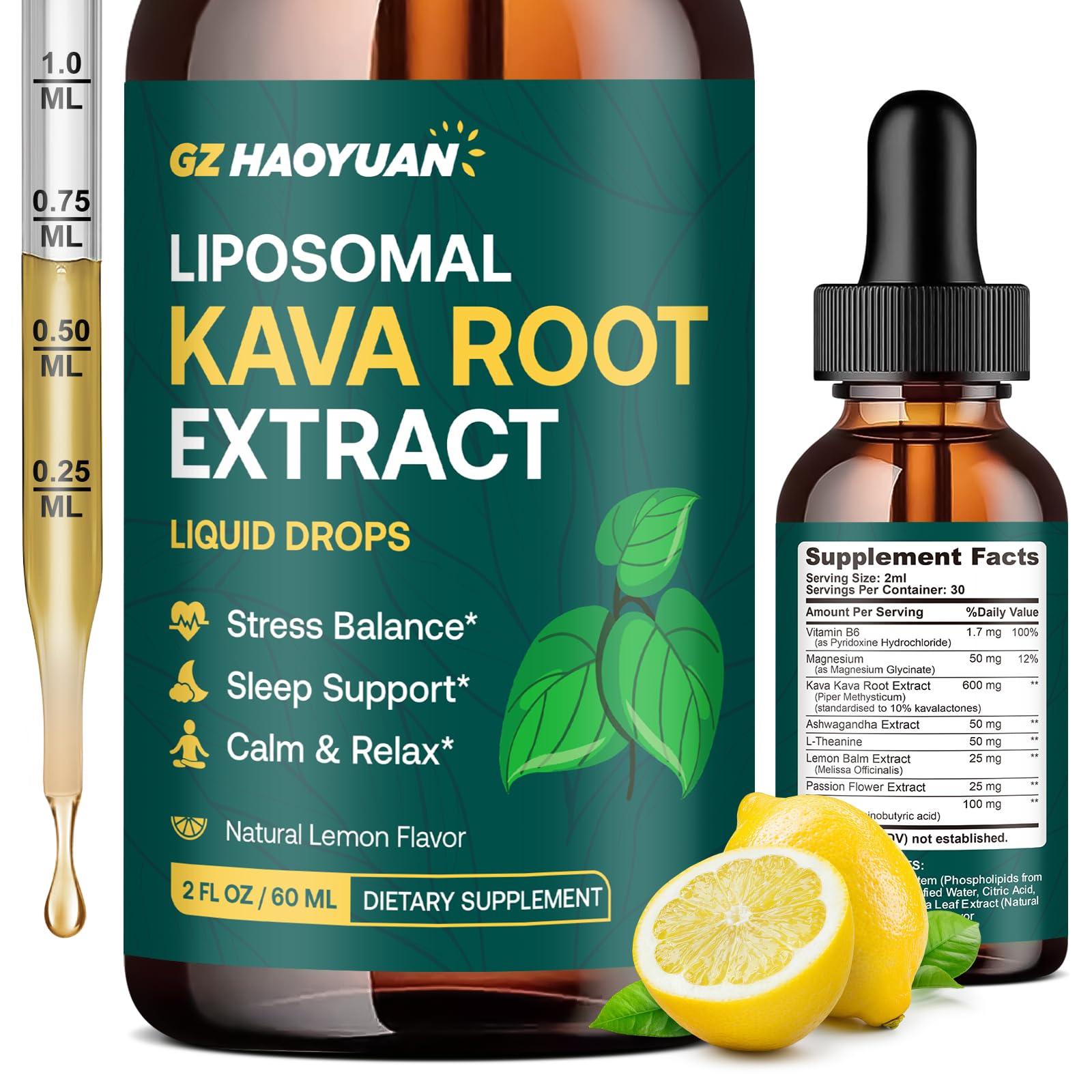 Liposomal Kava Kava Drops for Calm & Sleep – Vegan Liquid 2 oz with GABA, Ashwagandha & Magnesium