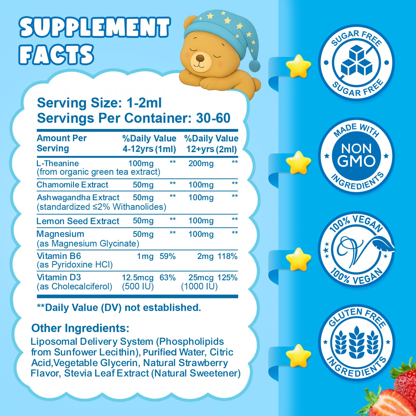 Liposomal L-Theanine Drops – Calm, Focus & Sleep for Kids & Adults | Strawberry Flavor