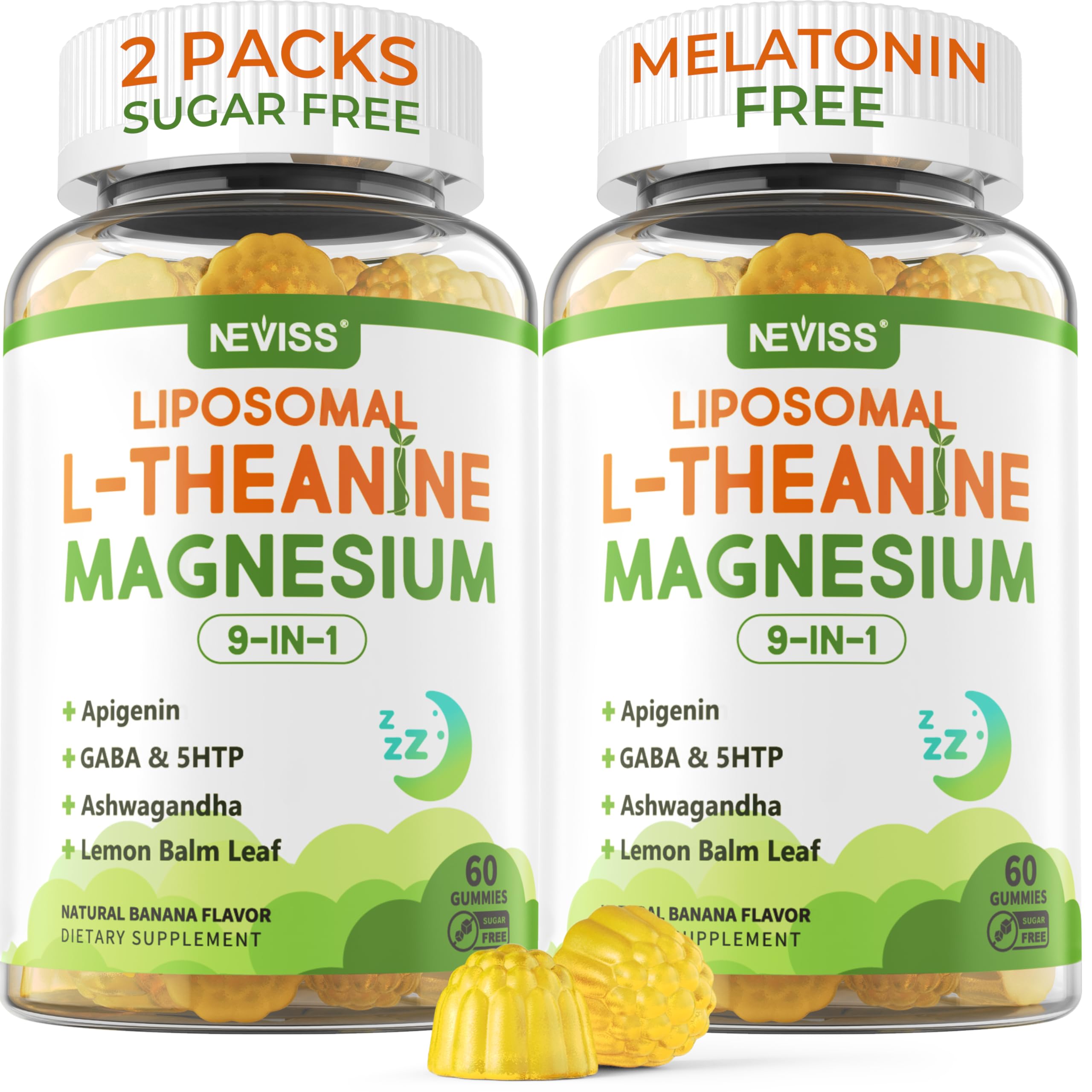 Liposomal L-Theanine Magnesium Gummies 200mg with GABA, 5-HTP – Sleep & Relax (2 Packs)