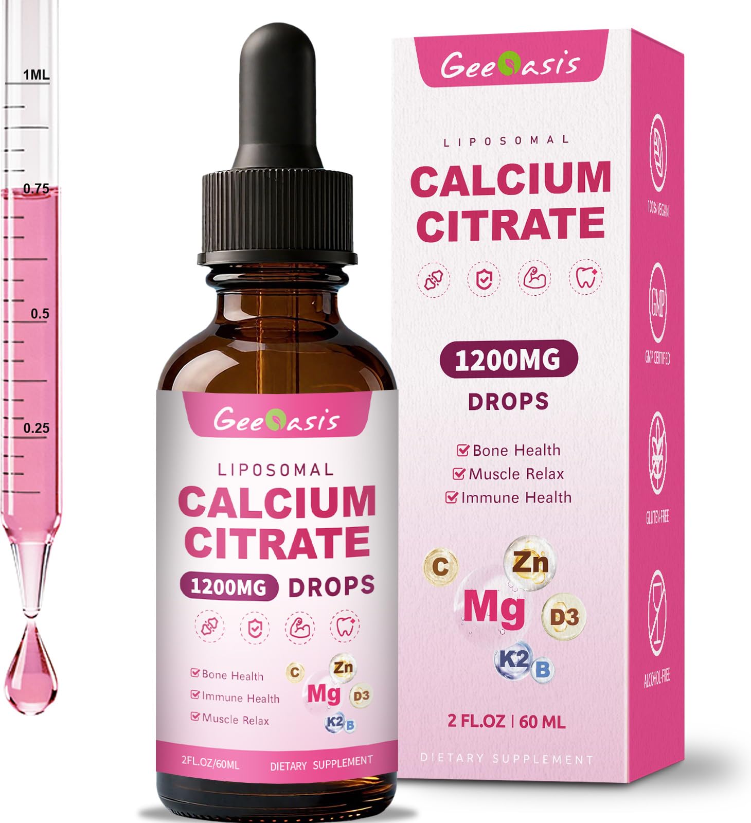 Liposomal Liquid Calcium Citrate Drops 1200mg – Bone Health & Immune Support, 2 oz