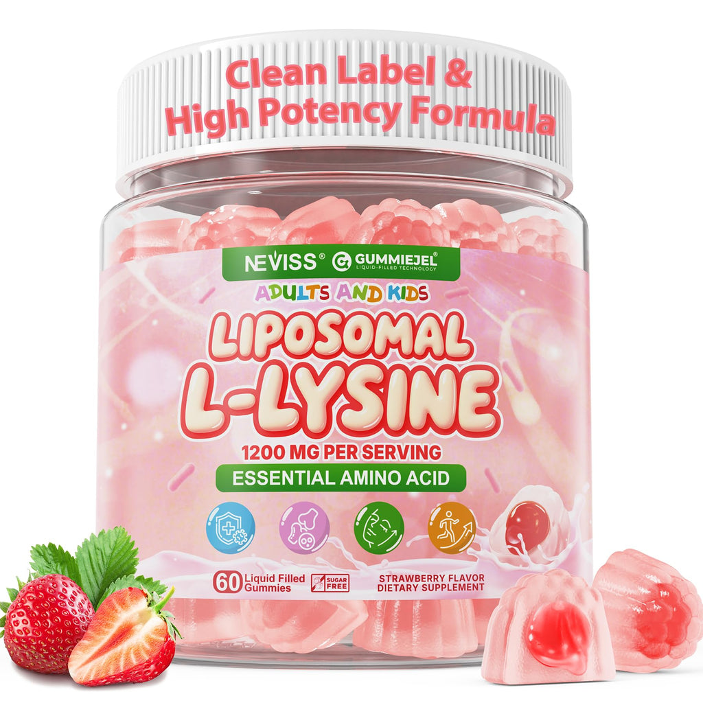 Liposomal L-Lysine Gummies 1200mg – High-Absorption Immune & Skin Support (Vegan Non-GMO Sugar-Free) – 60 Gummies