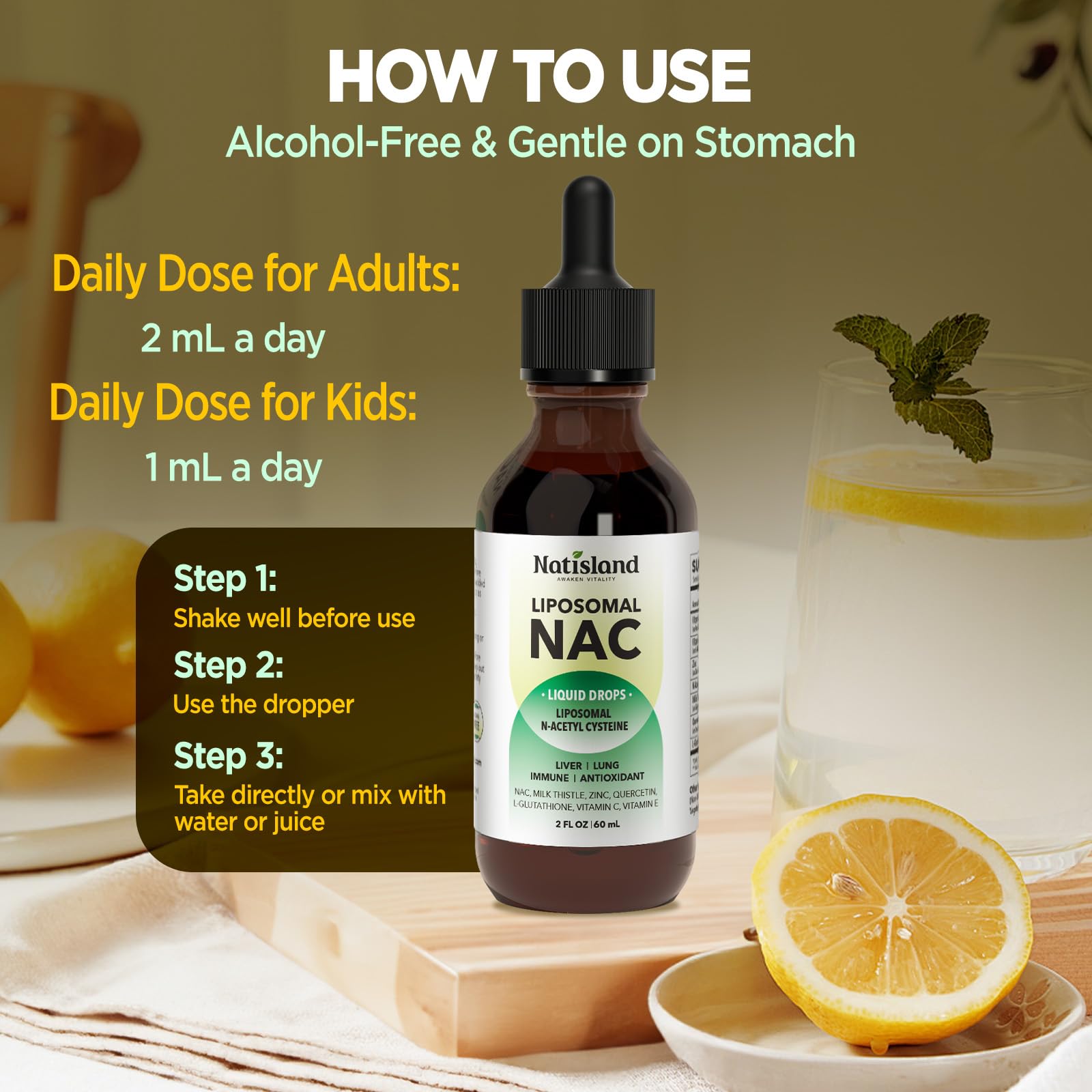 Liposomal NAC Drops - N-Acetyl Cysteine 600 mg (2 oz) with Milk Thistle & Quercetin