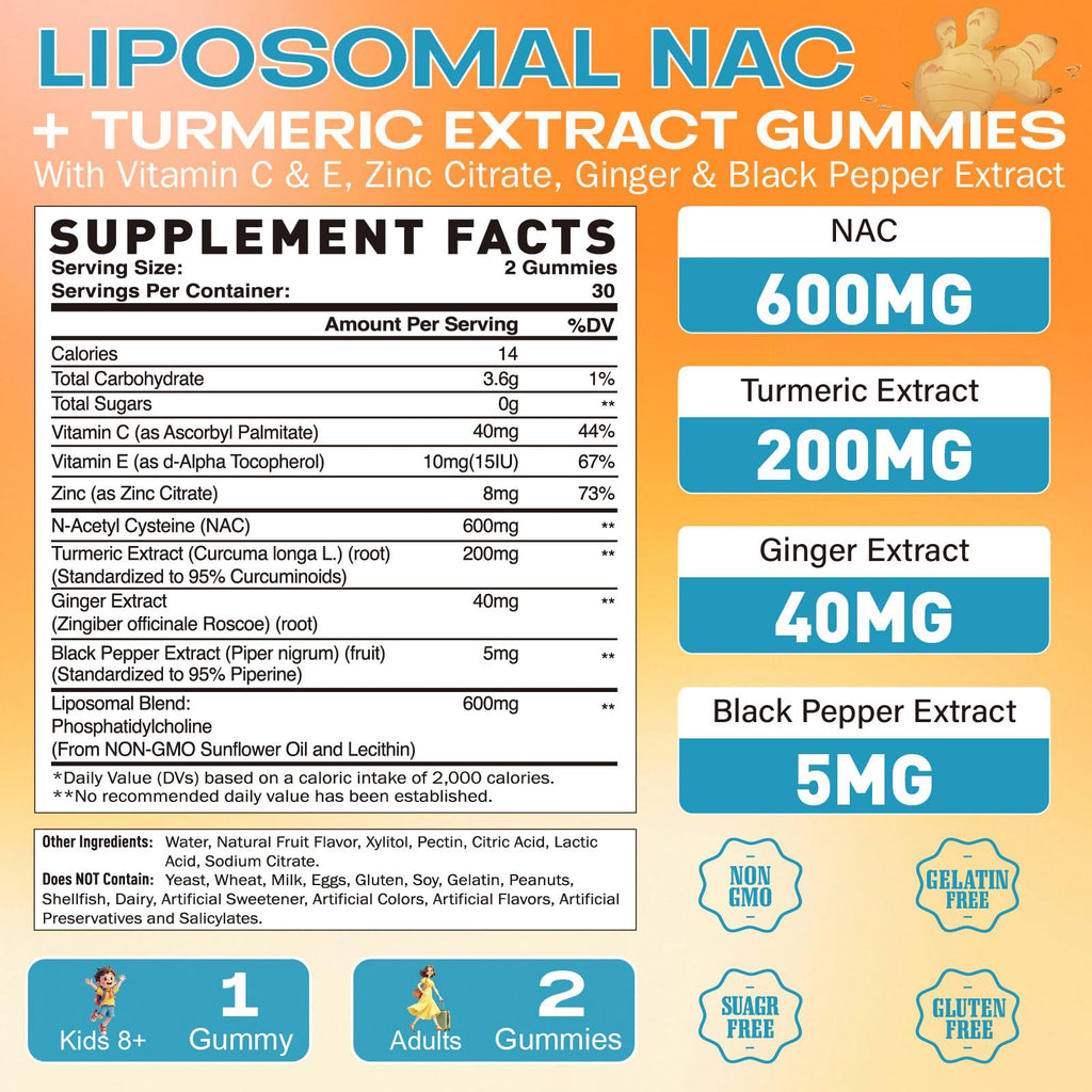 Liposomal NAC Gummies 600mg | NAC Supplement for Immunity, Liver & Lung Health | Sugar-Free Pineapple, 60 Count