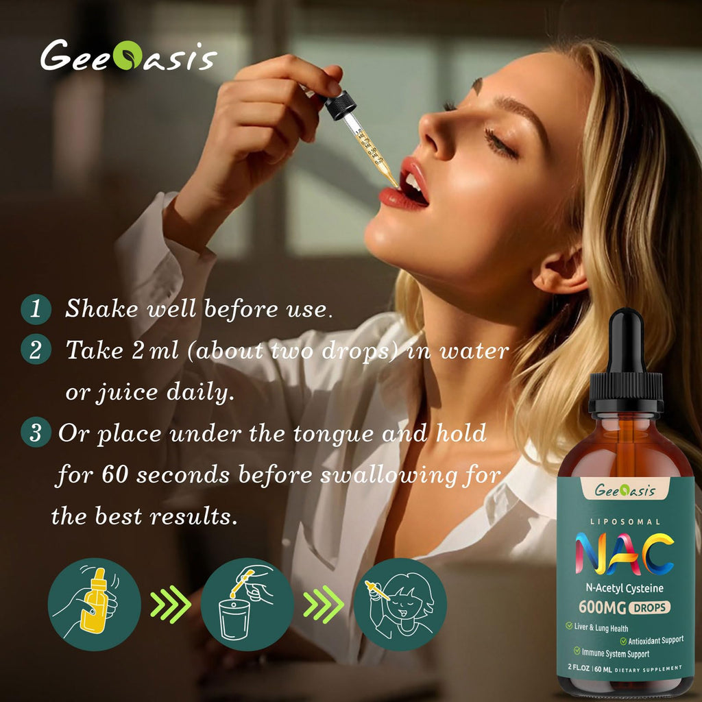 Liposomal NAC Liquid Drops 600 mg with Quercetin & Zinc – Immune, Lung & Liver Support (2x2 oz)
