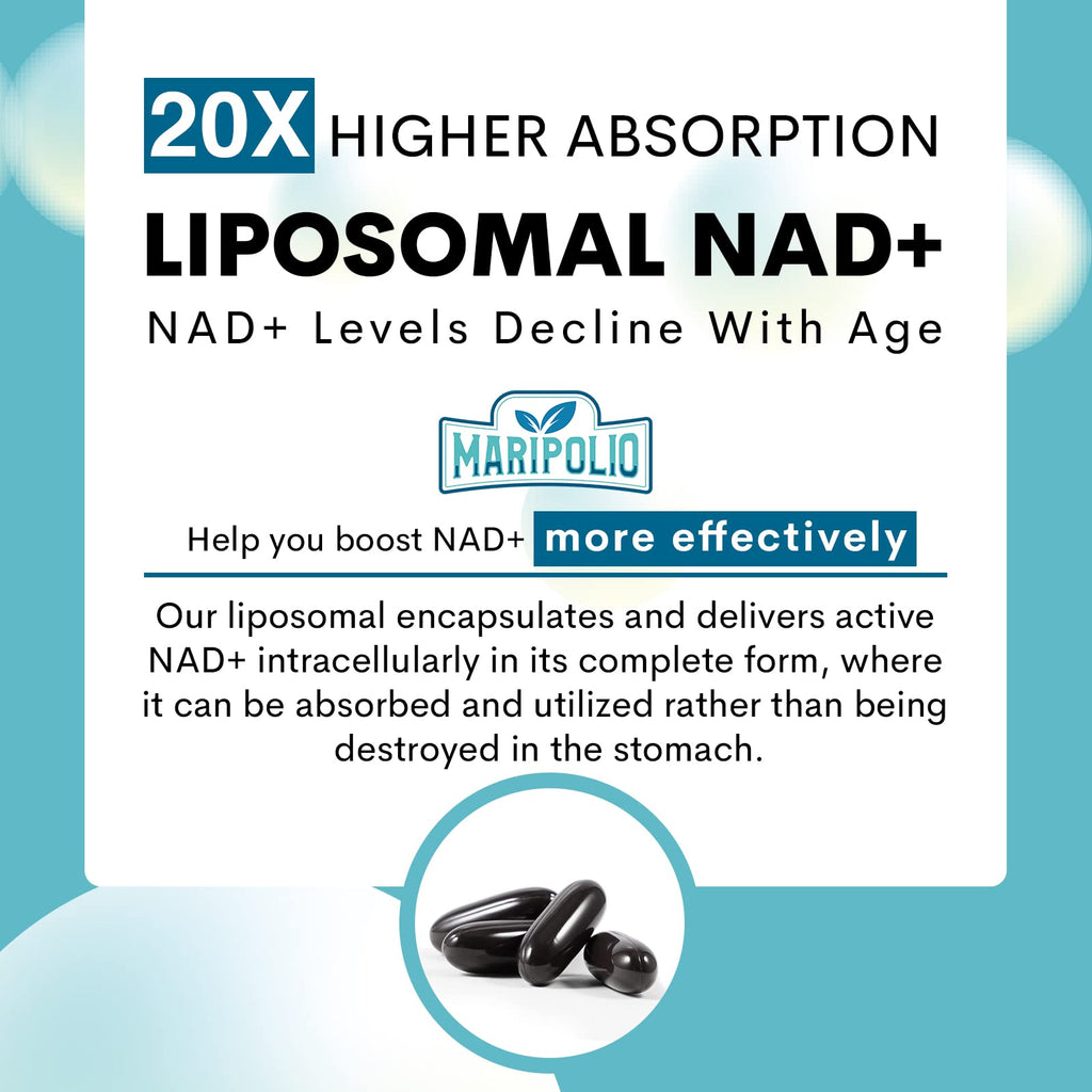 Liposomal NAD+ Supplement 1000 mg | Highest NAD Pontecy | Max Absorption | Pure NAD Supplement | Energy and DNA Repair, Aging Defense, Brain Function | 120 Softgels