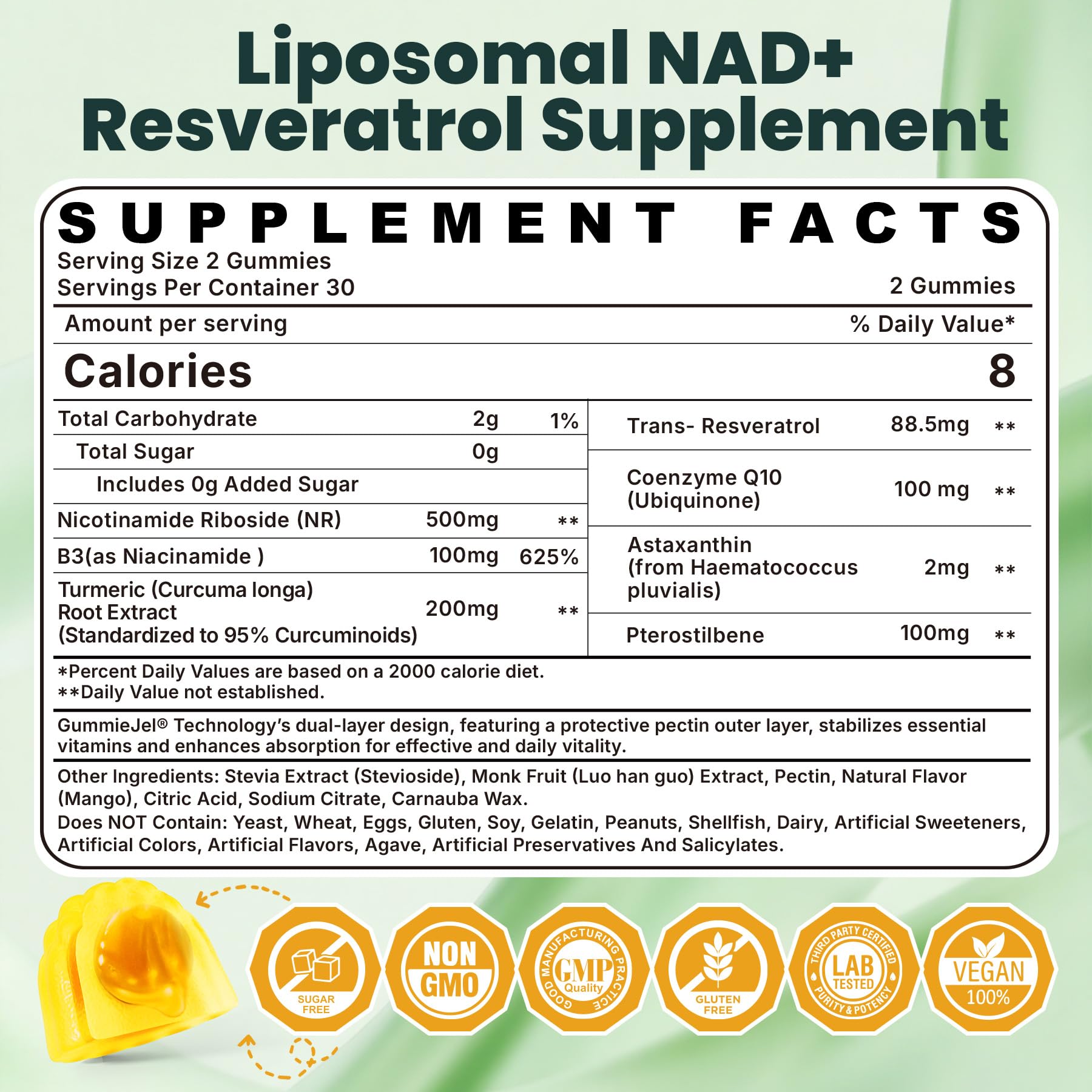 Liposomal NAD+ NR Resveratrol + CoQ10 | NMNH Anti-Aging (60 ct)