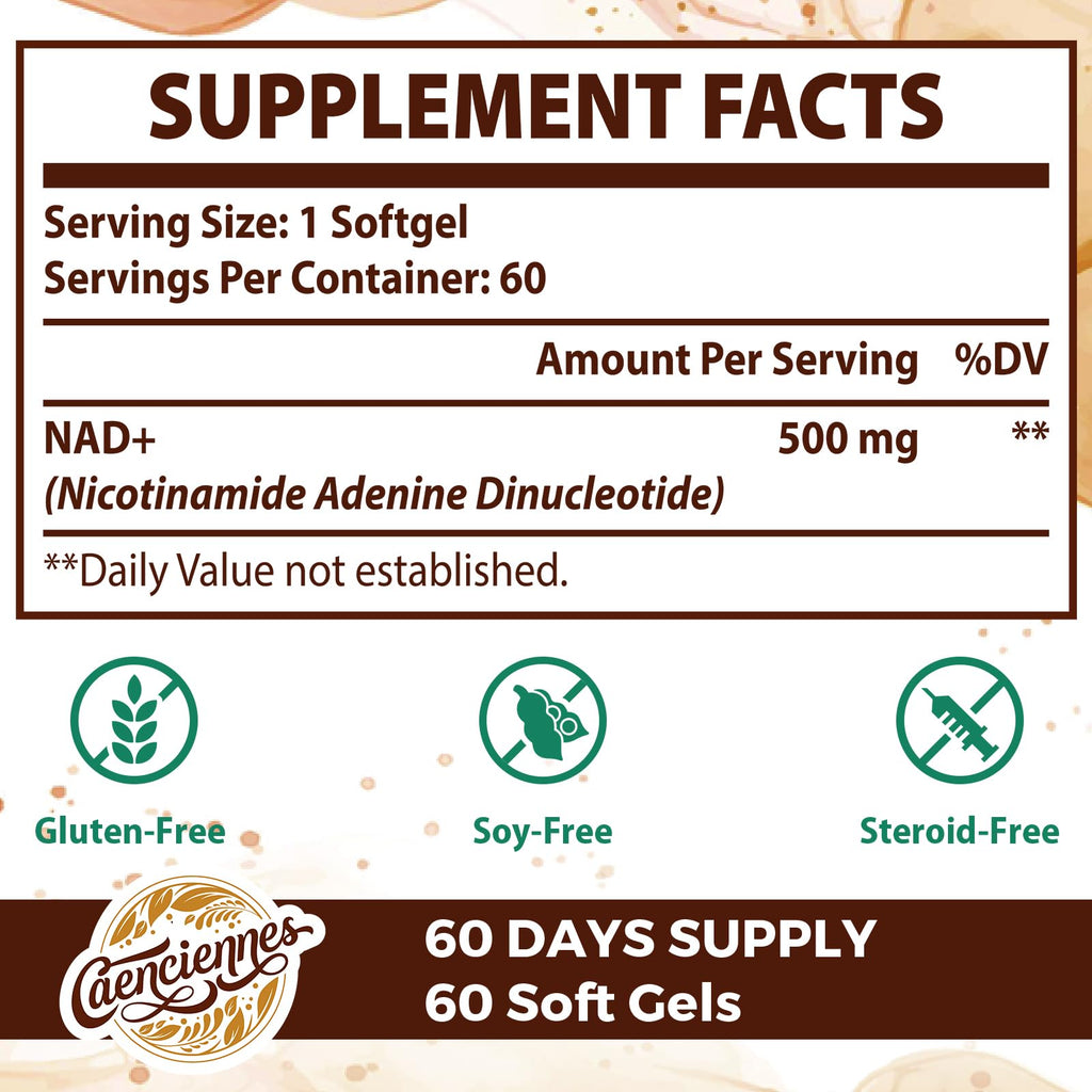 Caenciennes Liposomal NAD+ 500 mg Supplement — True NAD+, Superior Absorption, 240 Servings