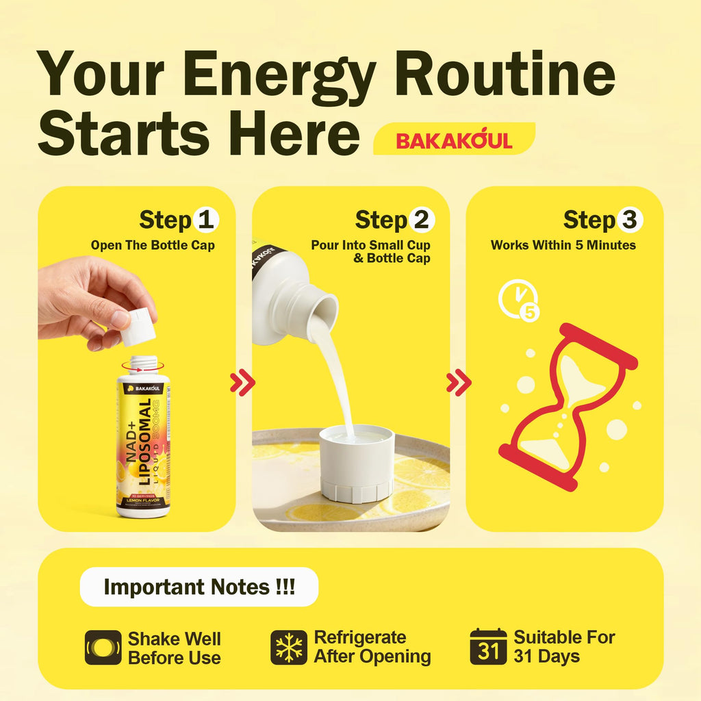 Liposomal NAD+ Liquid Supplement – Enhanced Cellular Uptake, Normal Cellular Health & Vitality (Lemon Flavor)
