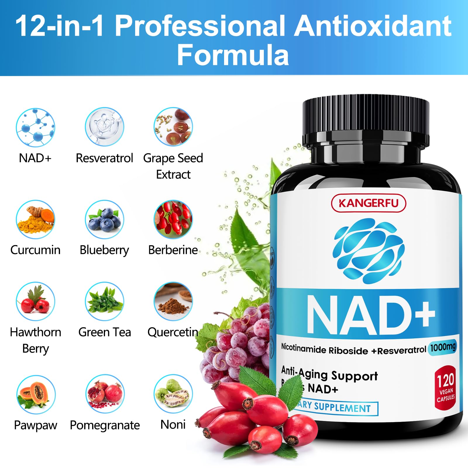 Liposomal NAD Resveratrol for Women - 1000mg NAD | Anti-Aging & Energy | 120 Capsules