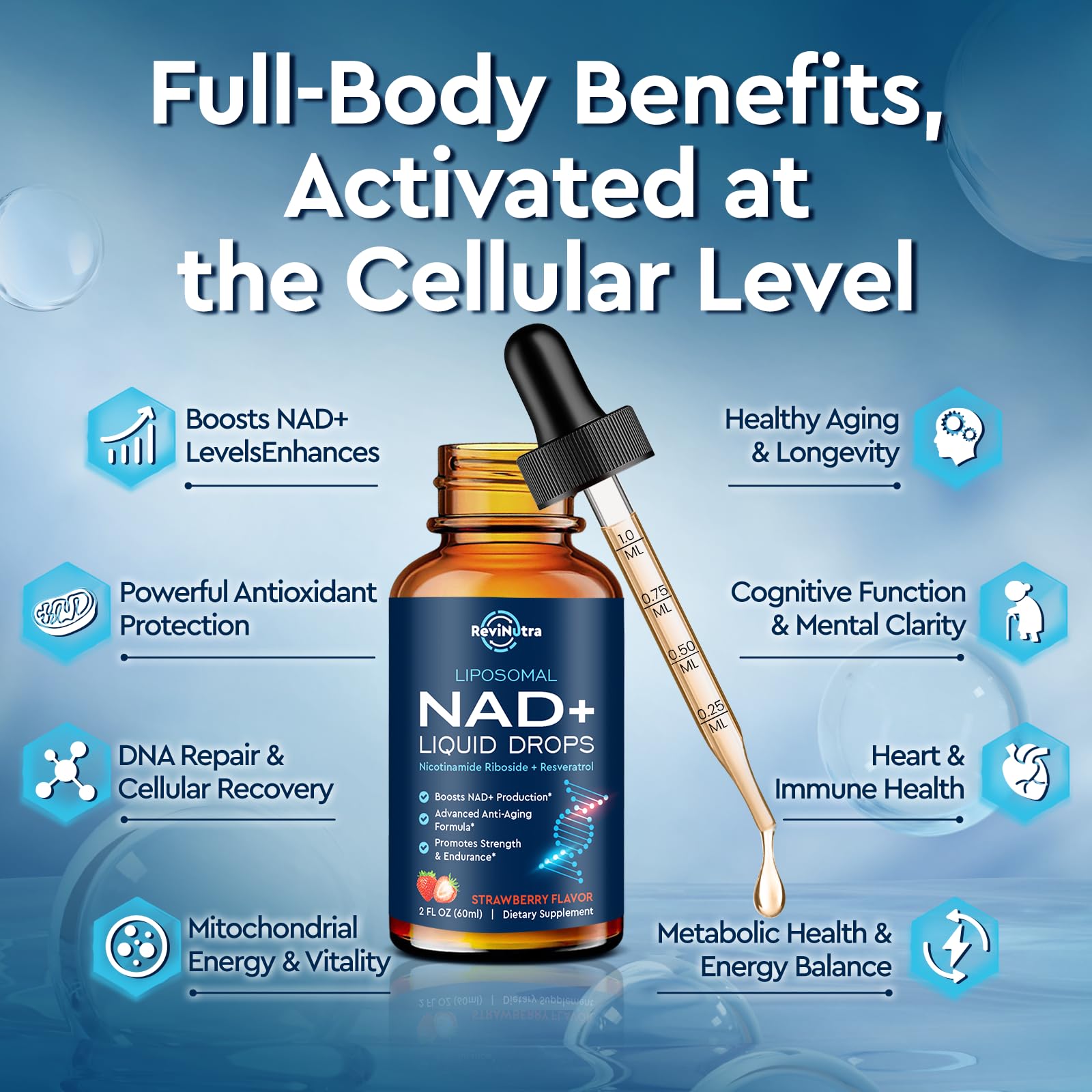 Liposomal NAD+ Liquid – NR, PQQ, Resveratrol, CoQ10 (Strawberry) 2 oz