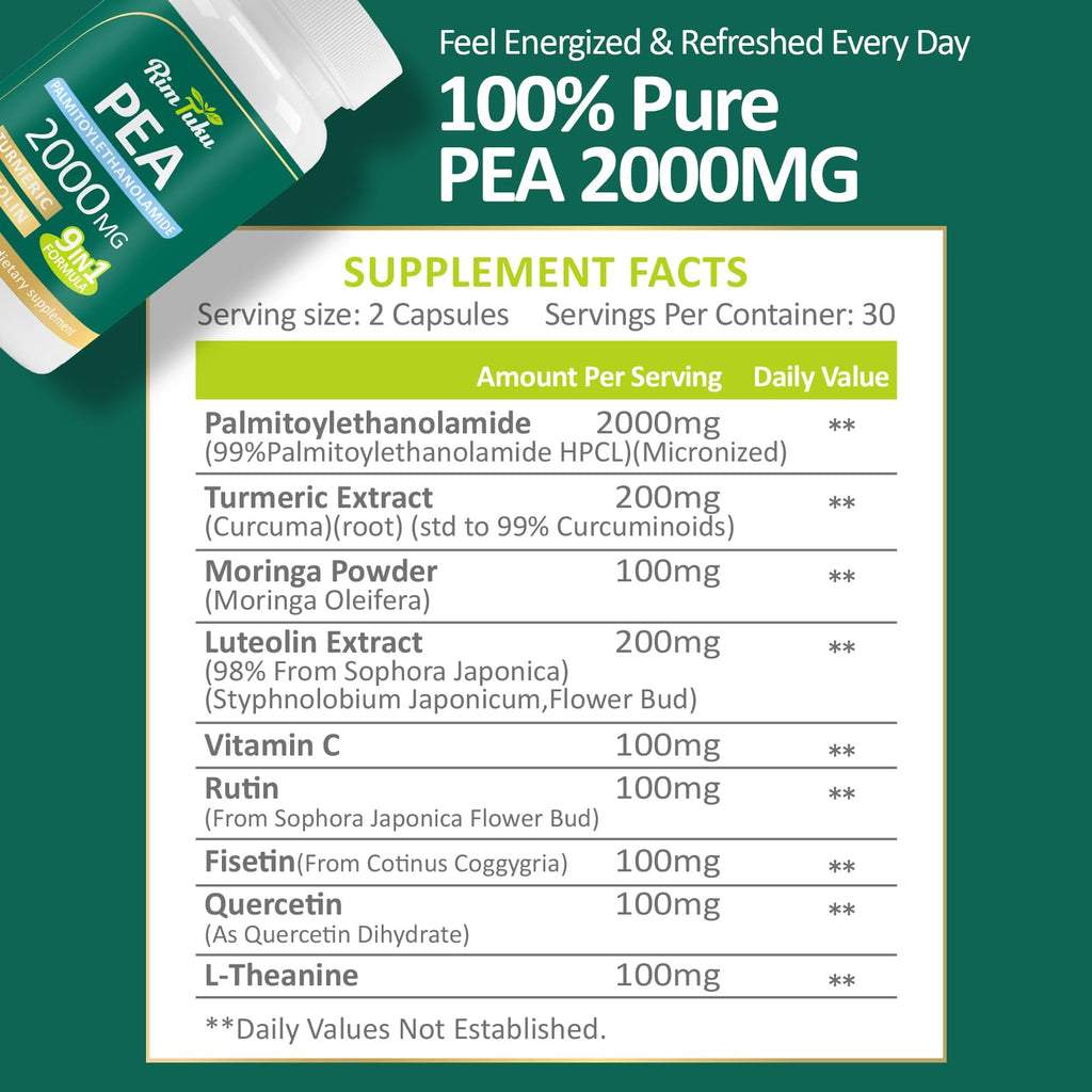 Liposomal PEA 2000mg + Luteolin 200mg + Turmeric 200mg & Fisetin 100mg - 60 Capsules