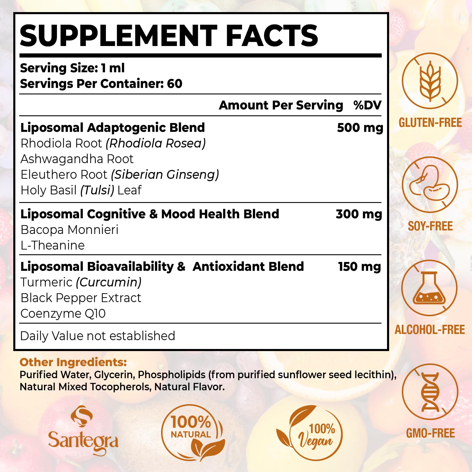 Santegra 57,000mg Liposomal Rhodiola Rosea with Ashwagandha — 360ml Liquid