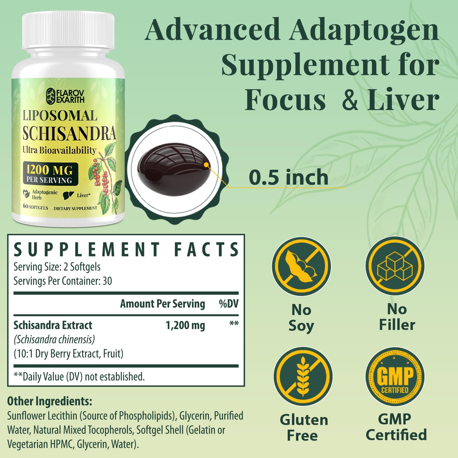 Liposomal Schisandra Berry Extract 1200mg – Stress & Adrenal Support | Vegan Softgels