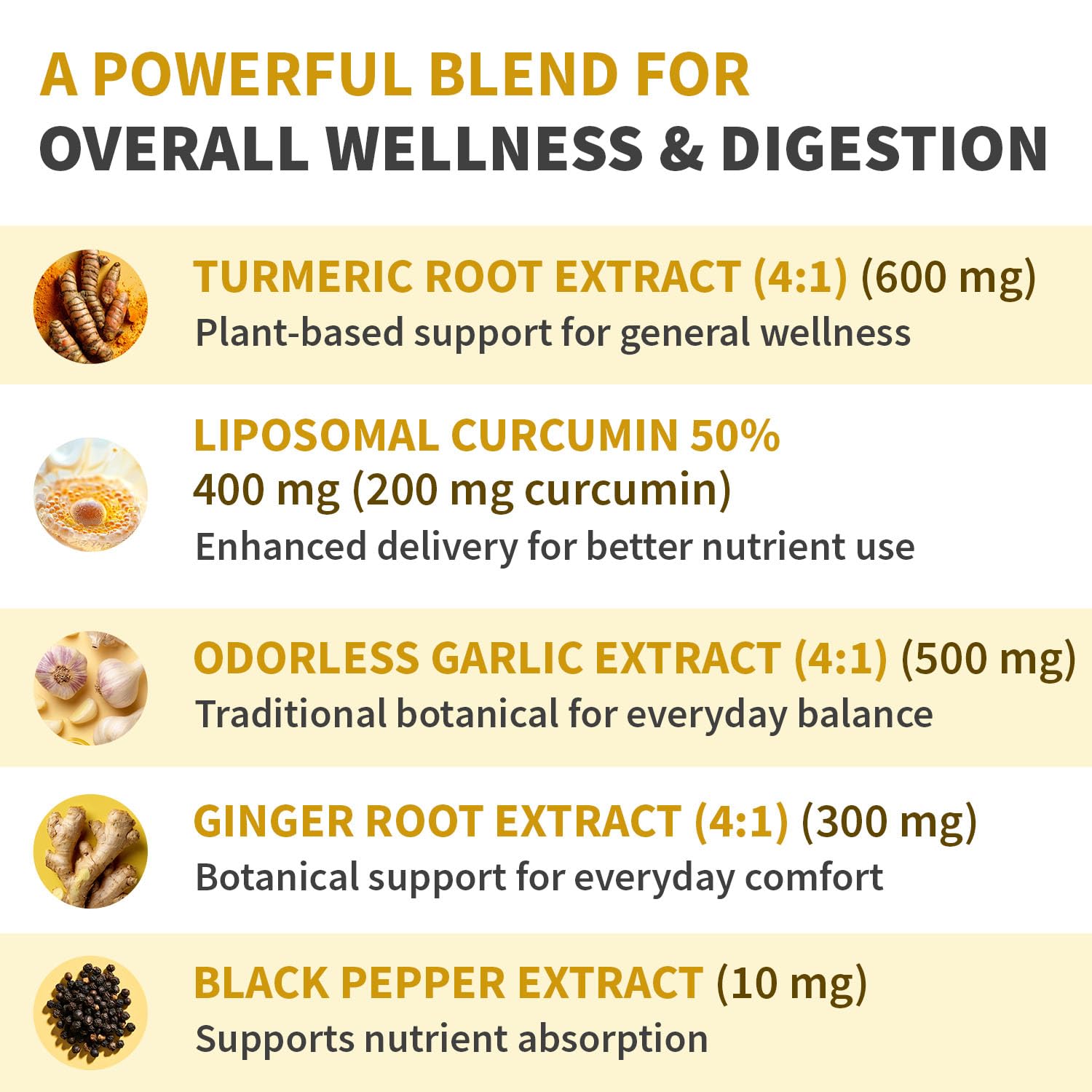 Liposomal Turmeric - High-Absorption Curcumin with Black Pepper (120ct) | Non-GMO