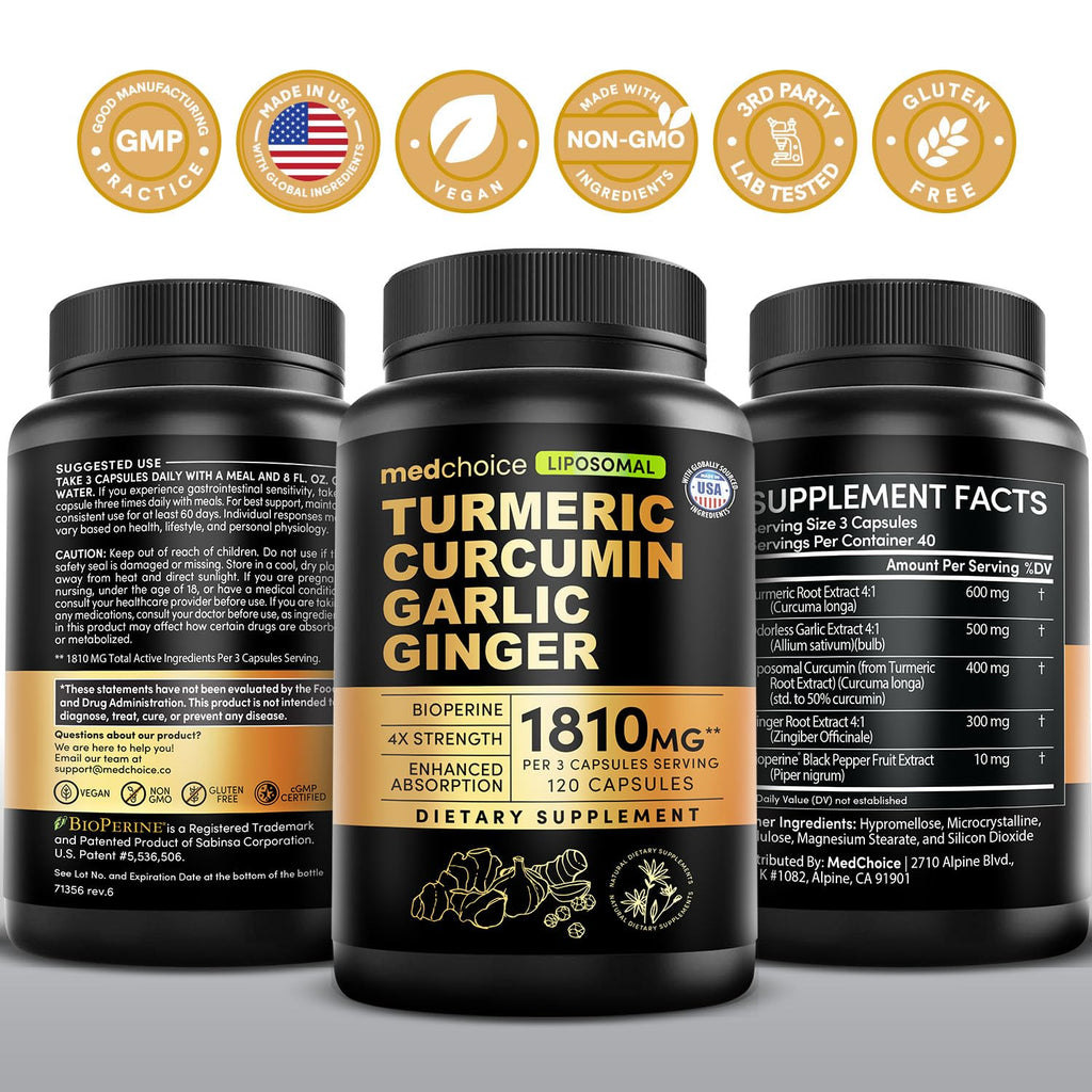 Liposomal Turmeric - High-Absorption Curcumin with Black Pepper (120ct) | Non-GMO