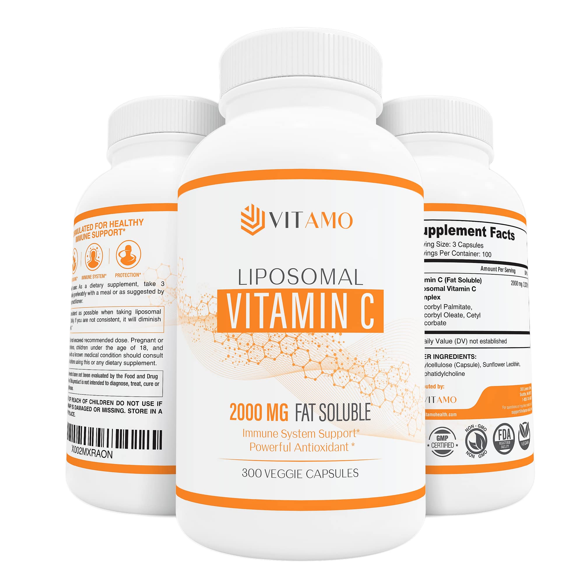 Vitamo Liposomal Vitamin C 2000mg | High-Absorption Immune Support & Skin Health | 300 Capsules