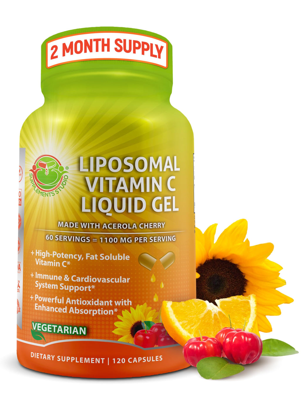 Liposomal Vitamin C 1100mg Liquid Gel Capsules – Organic Acerola Cherries | 120 ct