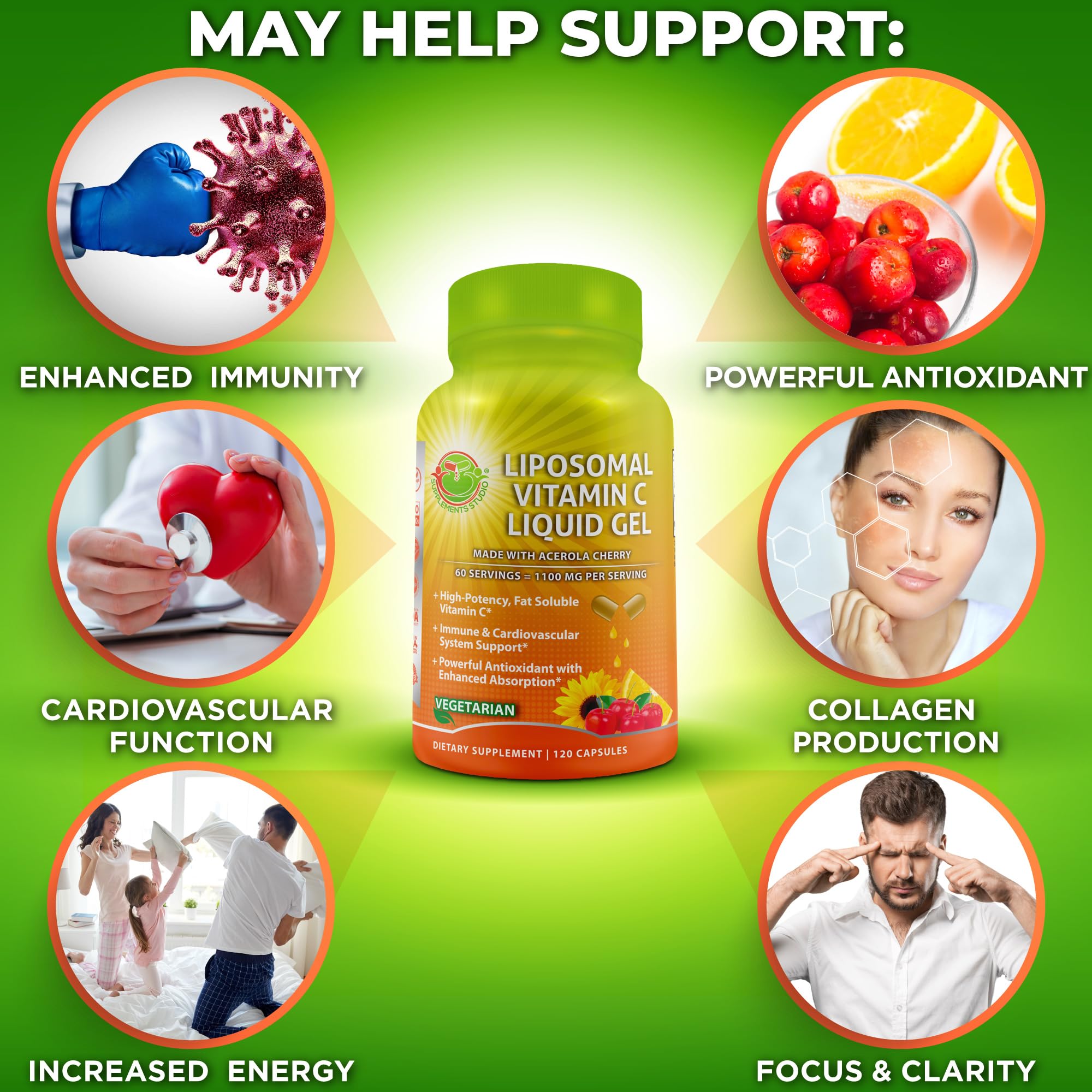 Liposomal Vitamin C 1100mg Liquid Gel Capsules – Organic Acerola Cherries | 120 ct
