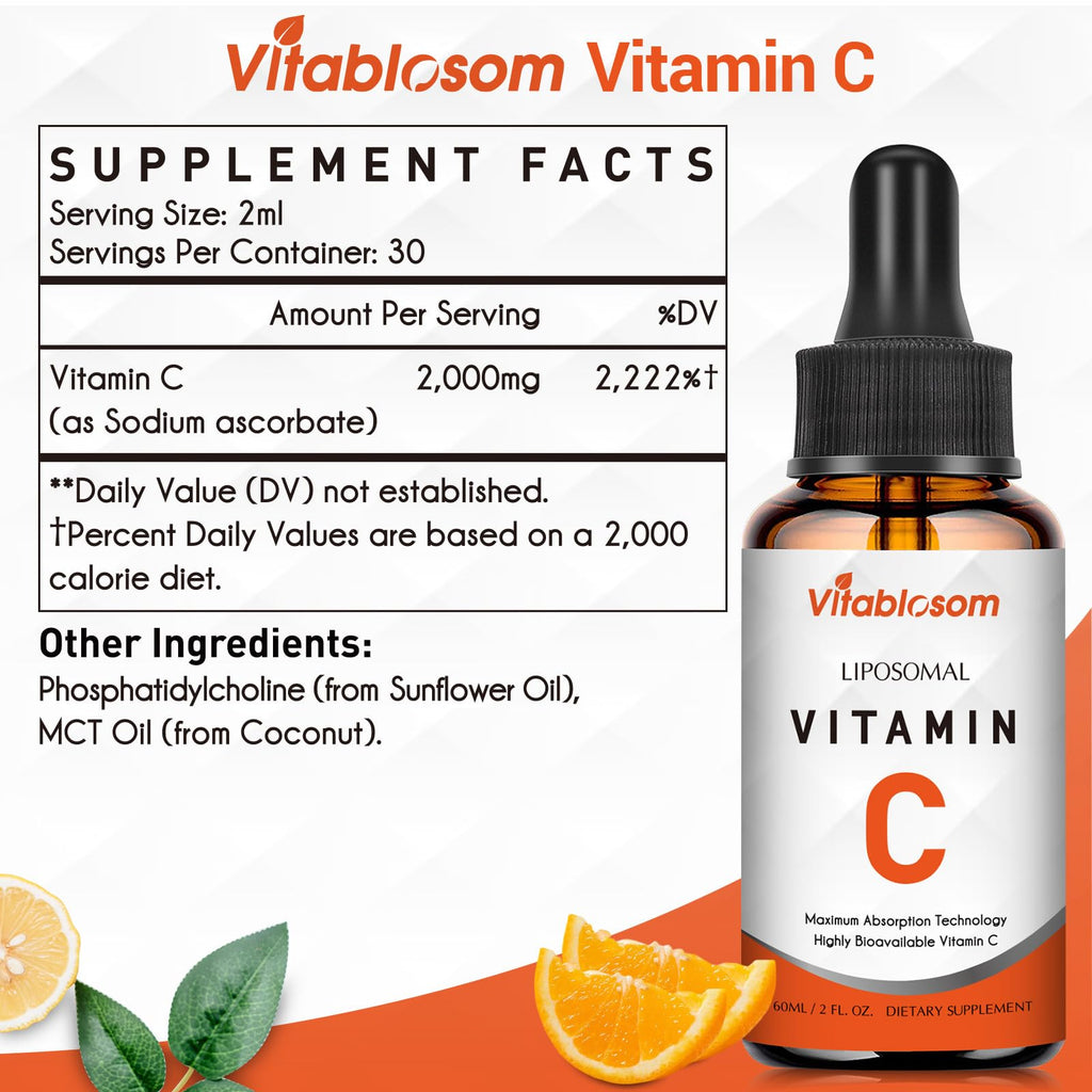 Liposomal Vitamin C 2000mg Liquid – High Absorption, Immune Support (60ML x3 Bottles)