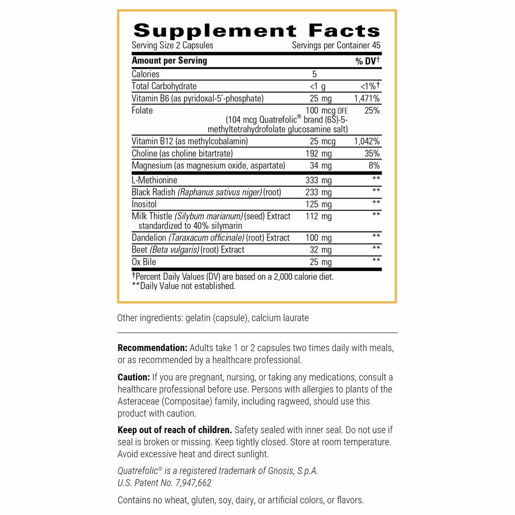 Integrative Therapeutics Lipotropic Complex - Liver Support Supplement for Adults* | Milk Thistle, Vitamin B6 & B12 | Gluten-Free & Dairy-Free - 90 Count (45 Servings)