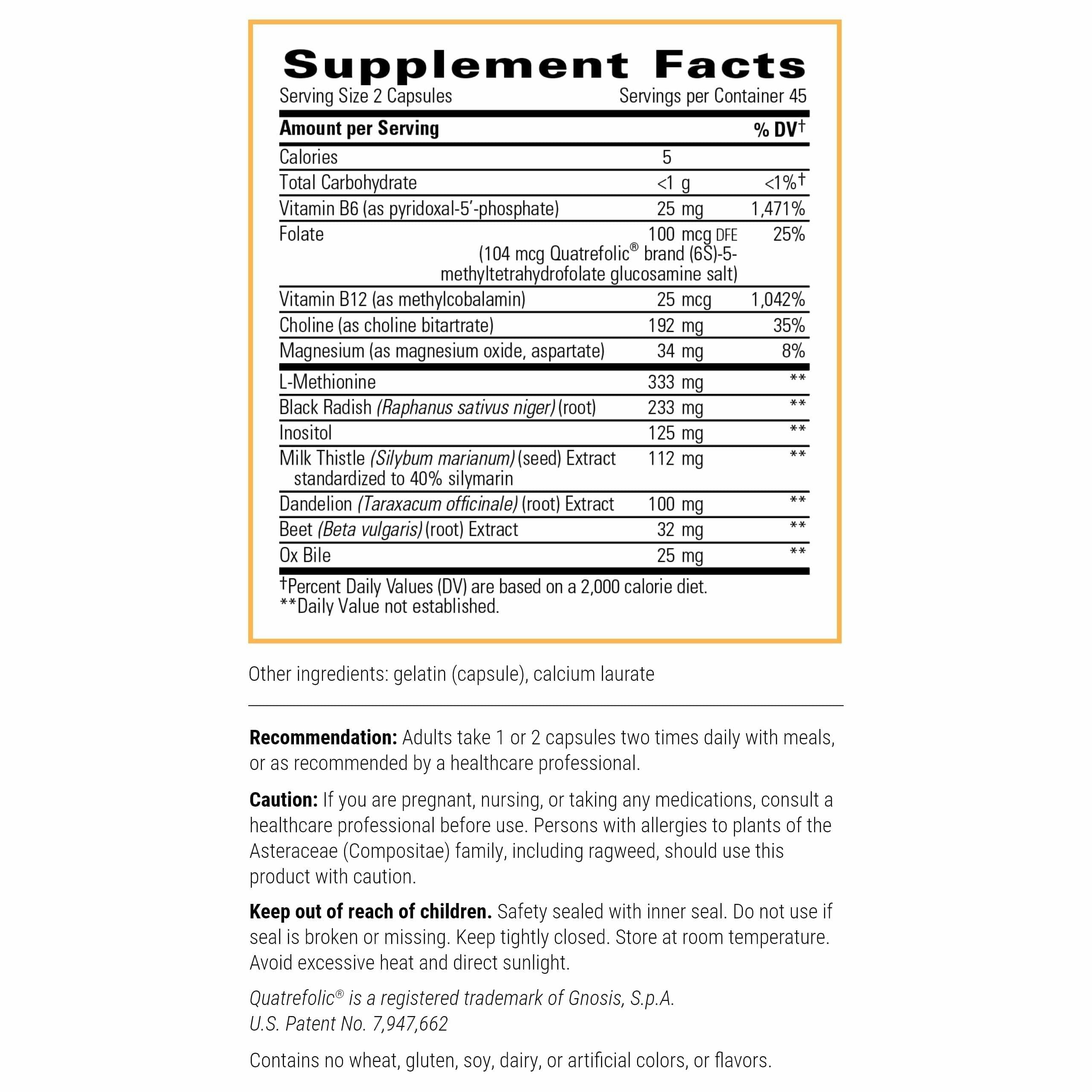 Integrative Therapeutics Lipotropic Complex - Liver Support Supplement for Adults* | Milk Thistle, Vitamin B6 & B12 | Gluten-Free & Dairy-Free - 90 Count (45 Servings)