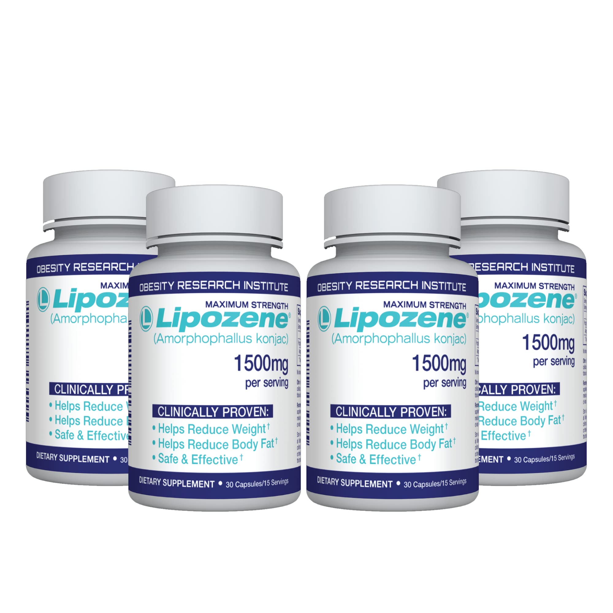 Lipozene Diet Pills – 4 Bottles (120 Capsules) Fiber-Based Appetite Control