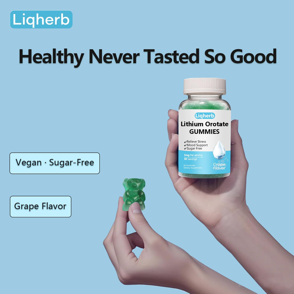 Liqherb Lithium Orotate 5mg Gummies – Mood Support & Stress Management, Vegan, Sugar-Free, Gluten-Free | Grape Flavor, 60 Gummies