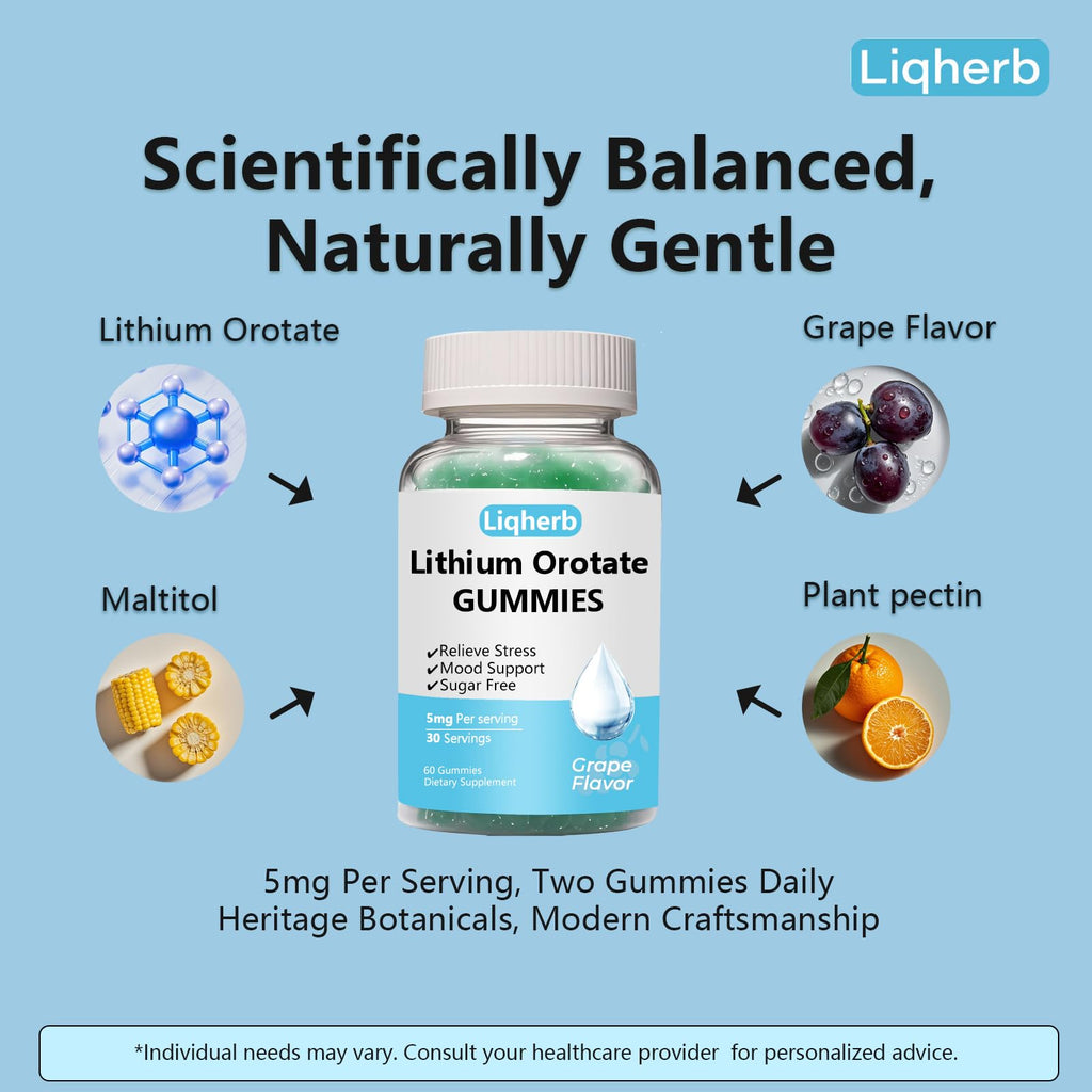 Liqherb Lithium Orotate Gummies 5mg – Mood Support & Stress Management (Vegan, Sugar-Free)