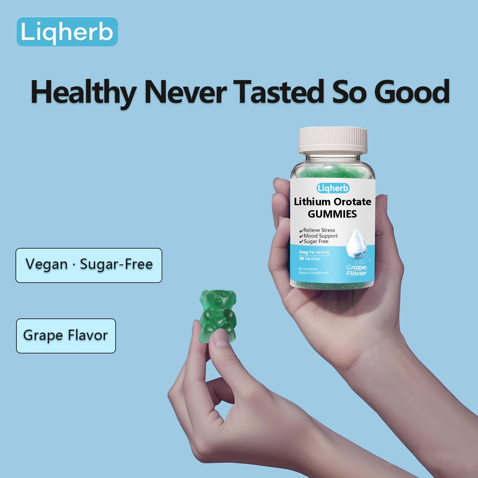 Liqherb Lithium Orotate Gummies 5mg – Mood Support & Stress Management (Vegan, Sugar-Free)