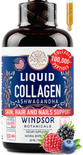 Liquid Collagen Drops with Ashwagandha & L-Theanine – 100,000 mcg, Hair, Skin & Nails, Mood & Energy – 2oz (60 Servings)