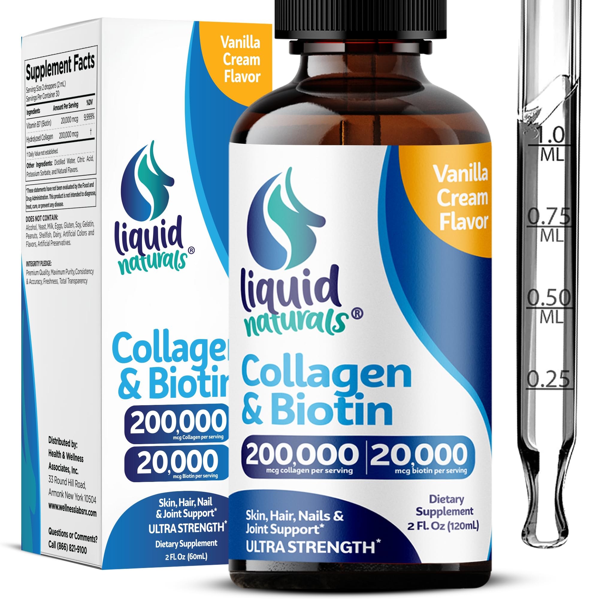 Liquid Collagen & Biotin for Hair, Skin & Nails – Vanilla, 2 Fl Oz
