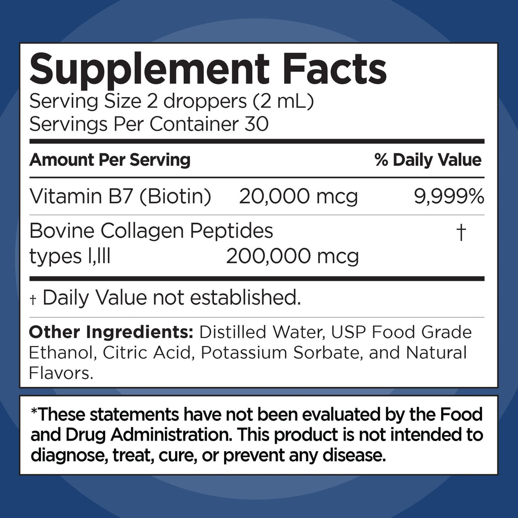 Liquid Collagen & Biotin Drops – Vanilla Flavor, 2oz | Hair, Skin & Nails Support, Keto Friendly